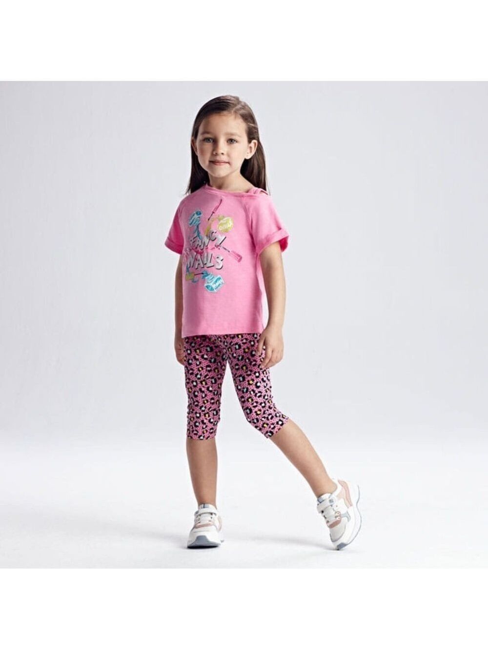 Size 2 Girls Mayoral Pink Tee and Leopard Print Leggings Set